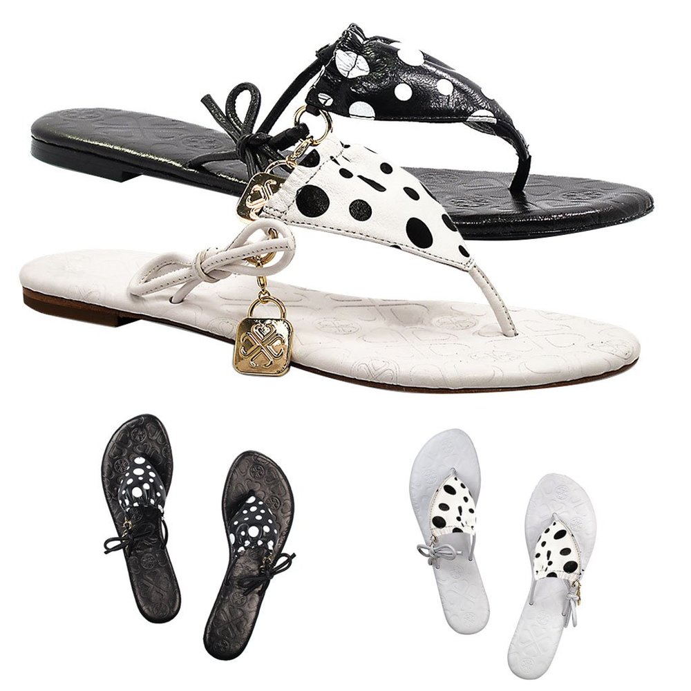 Black Polka Dots Sicily Bikini Thong Sandals